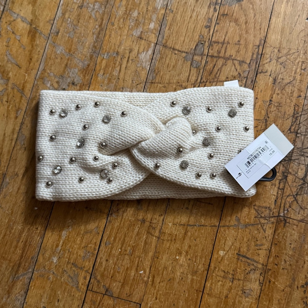 Cream Knotted Headband with Rginestones